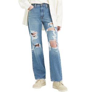 READ Levi's 94 Baggy Y2K Loose Straight Leg Ripped Blue Jeans Women's Size 28x33